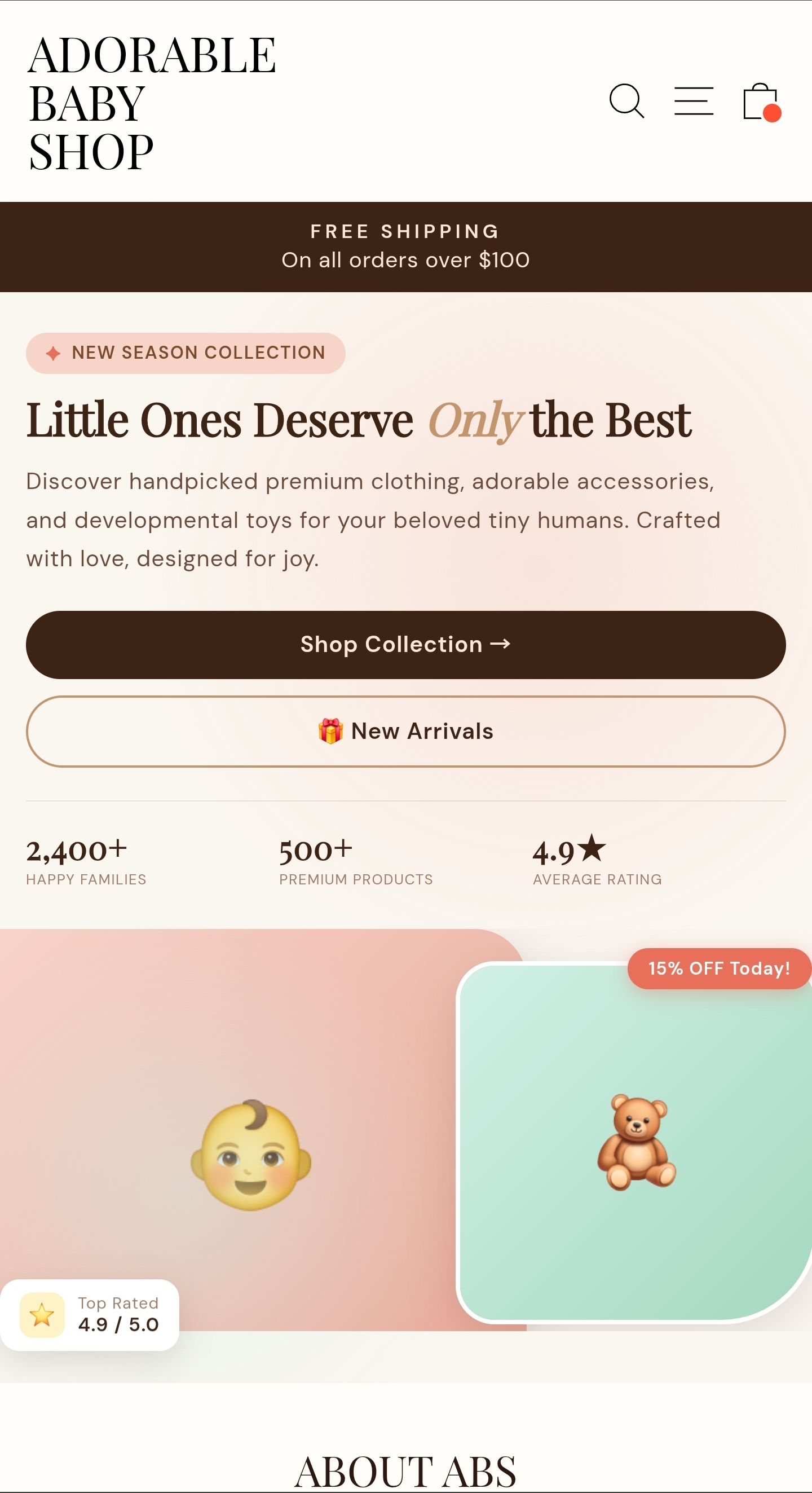 Adorable Baby Shop homepage
