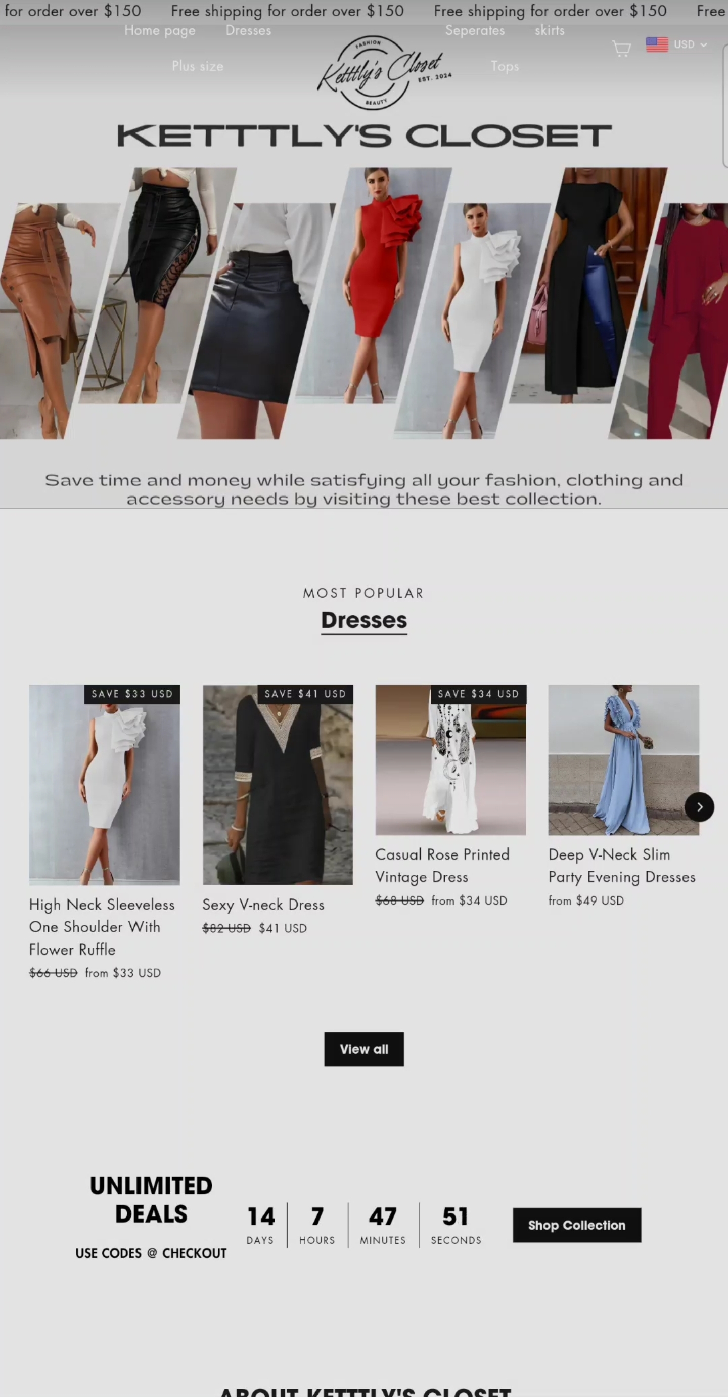 Ketttly's Closet Shopify store homepage