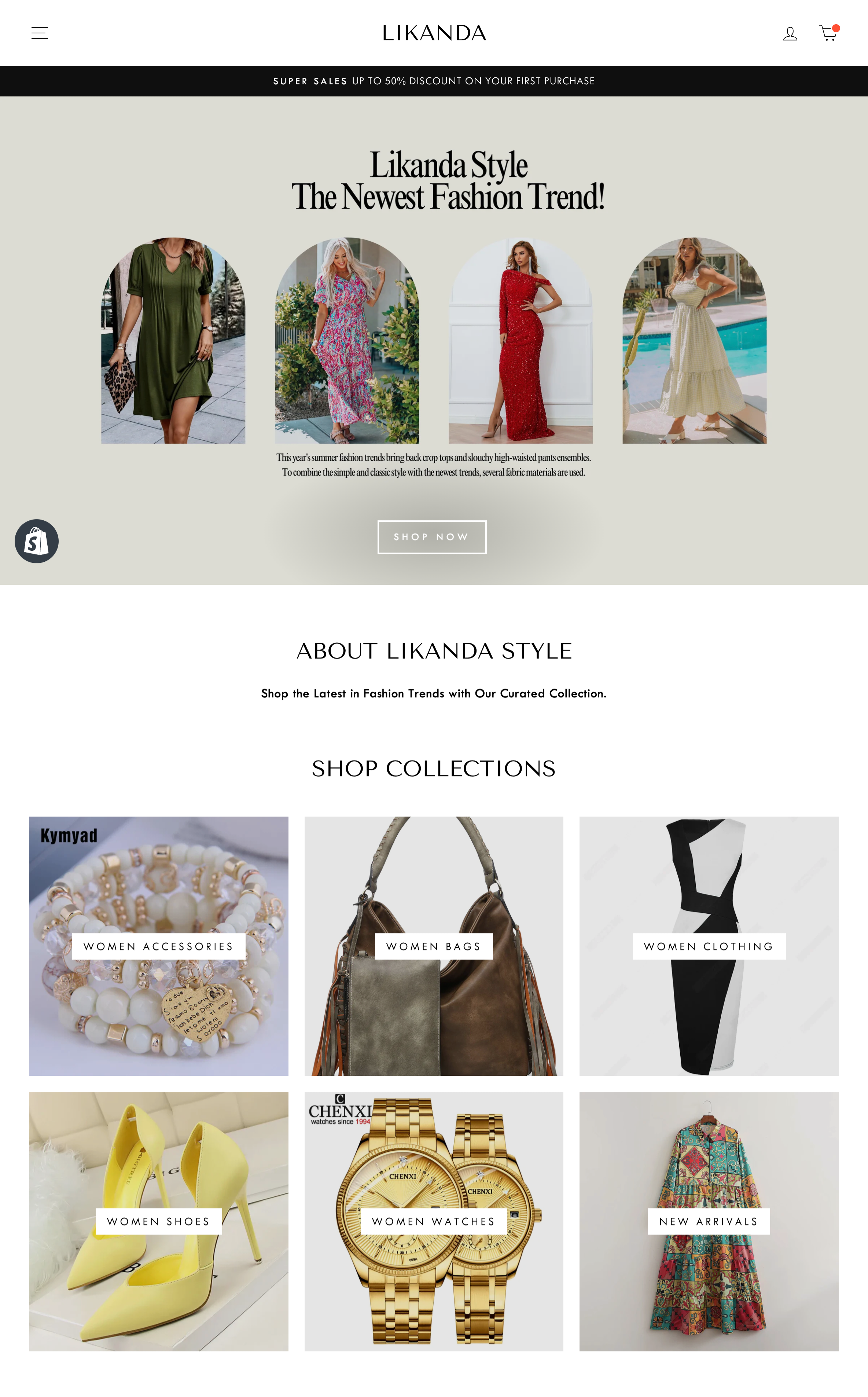 Likanda fashion store homepage